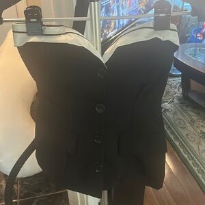 Fold over bandeau top bLack top and blue Monteau